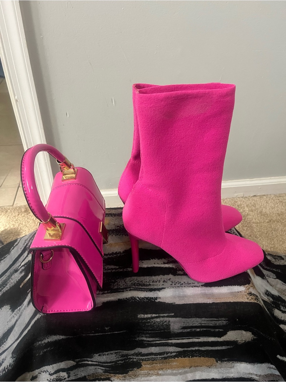 Aldo Vibrant Pink Stretch Sock Heeled Boots